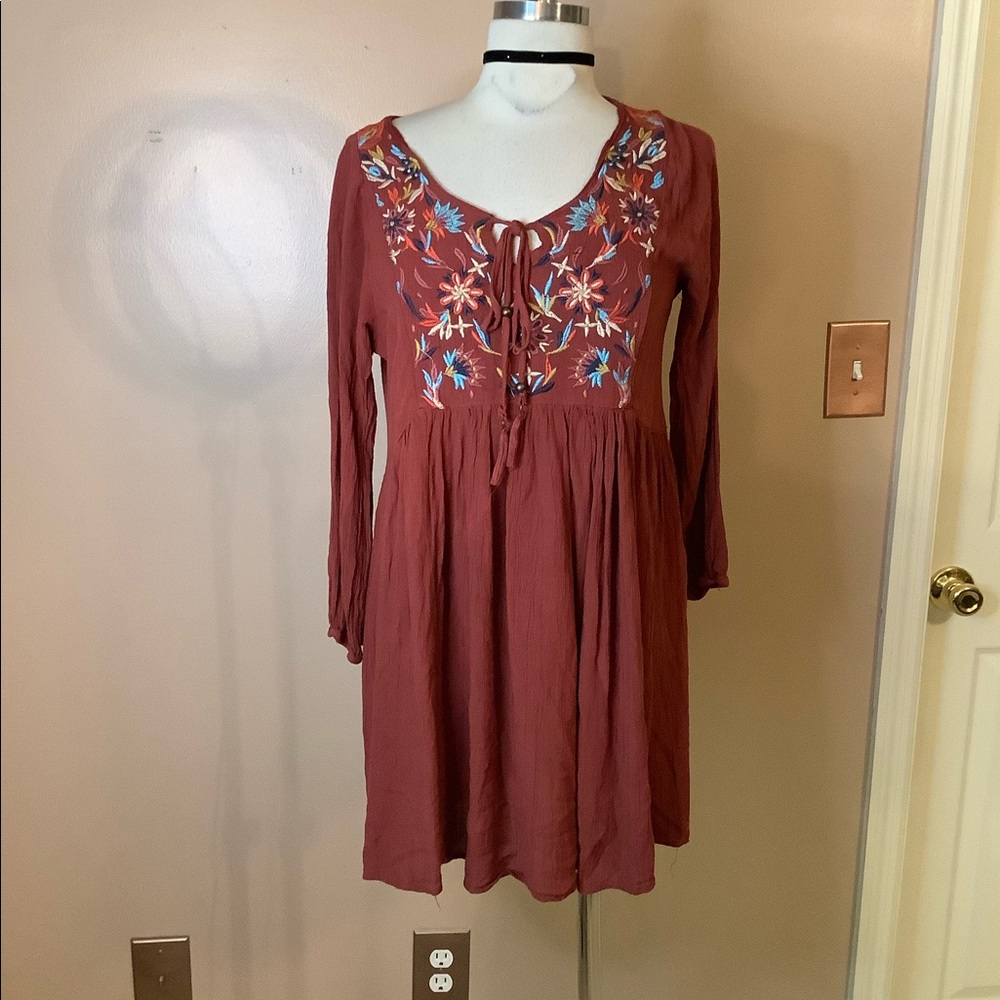 Angie bohemian embrodiered long sleeve tunic dress